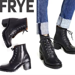 Frye Black Leather Lace-Up Combat Boots